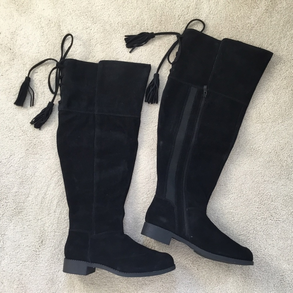 Torrid Black Suede Tassel Over the Knee Tall Zip Up Boots, NWB, Size 10W